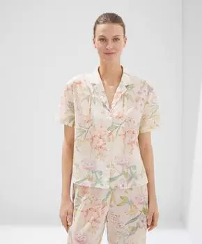 Пижамная рубашка с короткими рукавами из 100% хлопка с цветочным принтом OYSHO