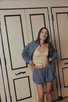 Пижамная рубашка в клетку ZARA, цвет Electric blue