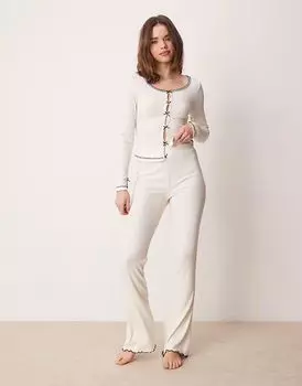 Пижамные брюки ASOS DESIGN Mix & Match в рубчик с бантом кремового цвета