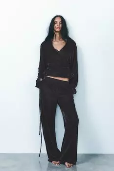 Пижамные брюки из бархата ZARA, коричневый