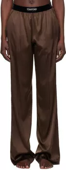 Пижамные брюки из коричневого эластичного шелкового атласа TOM FORD