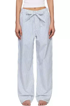 Пижамные брюки из поплина цвета «Off-White & Blue» Tekla