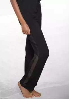 Пижамные брюки LASCANA с боковыми полосками из прозрачного кружева, черный