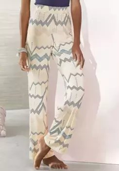 Пижамные брюки LASCANA с графичным зигзагообразным узором, бежевый