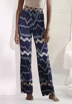 Пижамные брюки LASCANA с графичным зигзагообразным узором, синий