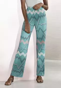 Пижамные брюки LASCANA с графичным зигзагообразным узором, бирюзовый