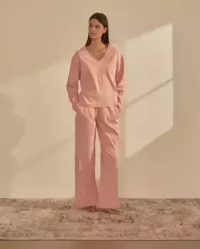 Пижамные брюки Naturana, длинные, синие, прямые, с карманами, розовый