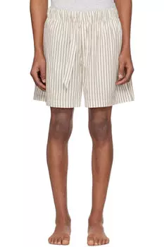 Пижамные шорты из коричневого и кремового поплина Tekla
