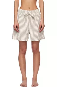 Пижамные шорты из поплина цвета «off-white & brown» Tekla