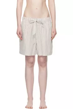 Пижамные шорты из поплина цвета «off-white & brown» Tekla
