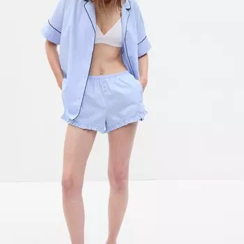 Пижамные шорты из поплина с воланами Gap, голубой