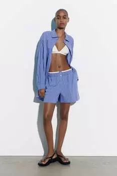 Пижамные шорты в полоску ZARA, синий