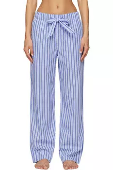 Пижамные штаны из белого и синего поплина Tekla
