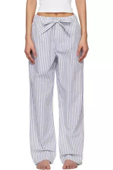 Пижамные штаны из белого и синего поплина Tekla