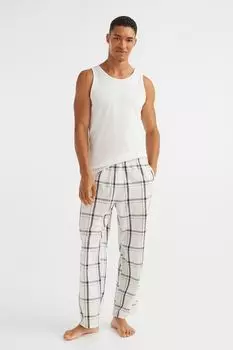 Пижамные штаны из хлопка H&amp;M, голубой/кремовый в клетку