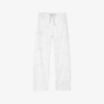 Пижамные штаны из хлопка с начесом и эластичной талией со звездным принтом The White Company, белый