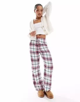 Пижамные штаны из свободной фланели в винтажную кремовую клетку.