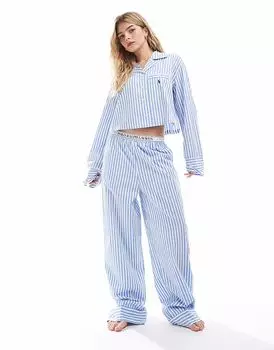 Пижамные штаны Polo Ralph Lauren из поплина с эластичным поясом и логотипом в синюю полоску