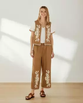 Пижамные штаны с вышивкой Southern Cotton, цвет Tostado