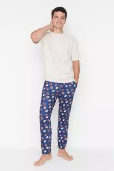 Пижамные штаны - Темно-синие - Прямые Trendyol, темно-синий