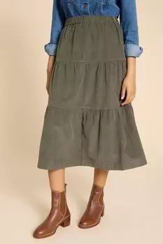 Пижамные трусы Nina и многоярусная вельветовая юбка в мелкую клетку из органического хлопка White Stuff, зеленый