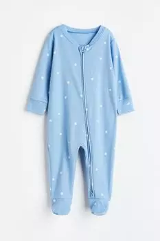 Пижамный комбинезон с принтом H&M, голубой/горошек