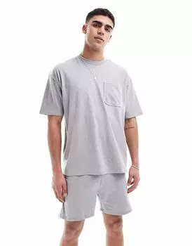 Пижамный комплект ASOS DESIGN серого меланжевого цвета с белой окантовкой