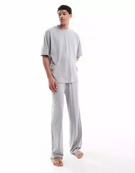 Пижамный комплект ASOS DESIGN, удлиненный, серого меланжевого цвета
