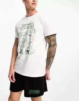 Пижамный комплект ASOS с футболкой с принтом черепашек ниндзя и черно-белыми шортами