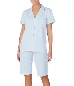 Пижамный комплект-бермуд в полоску с принтом Lauren Ralph Lauren, синий