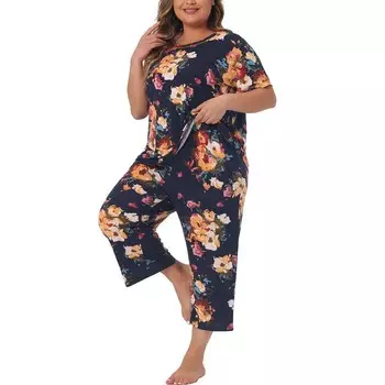 Пижамный комплект больших размеров для женщин, одежда для сна с короткими рукавами, мягкий комплект для отдыха, одежда для дома Agnes Orinda, цвет Navy Blue