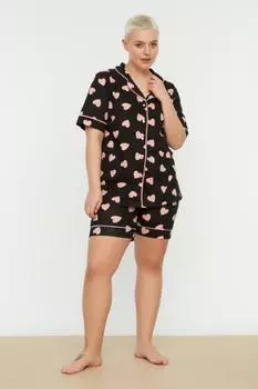 Пижамный комплект больших размеров - Многоцветный - Сердце Trendyol, разноцветный