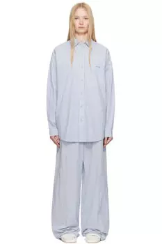 Пижамный комплект большого размера для сна из хлопкового поплина синего и белого цветов SKIMS