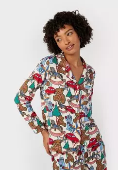 Пижамный комплект CHRISTMAS DECORATION PRINT SET Chelsea Peers, молочный