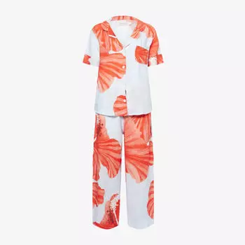 Пижамный комплект Desmond And Dempsey из льна с прямыми брюками и цветочным принтом, мультиколор