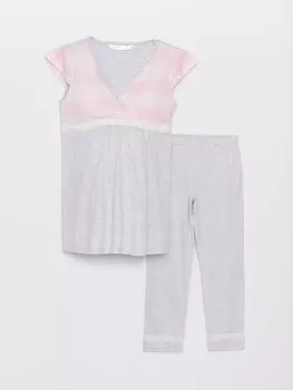 Пижамный комплект для беременных с двубортным воротником и рисунком с короткими рукавами LCW DREAM