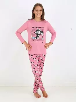 Пижамный комплект для девочек с круглым вырезом и принтом с длинными рукавами Vitmo Vitamin, сушеная роза