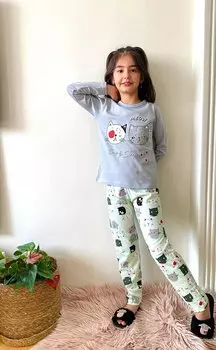 Пижамный комплект для девочек с принтом Meow Cat и повязками на глазах 16333 Pijakids