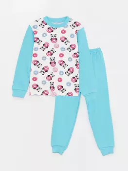 Пижамный комплект для девочки с круглым вырезом и длинными рукавами Gne, бирюзовый