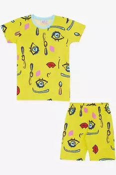 Пижамный комплект для девочки с шортами, желтый с рисунком (4–8 лет) Breeze
