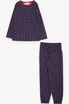 Пижамный комплект для девочки с узором, темно-синий (4–8 лет) Breeze, темно-синий