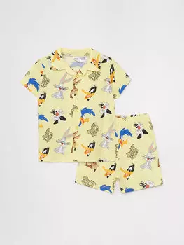 Пижамный комплект для мальчика с воротником рубашки и короткими рукавами с принтом Looney Tones LCW baby