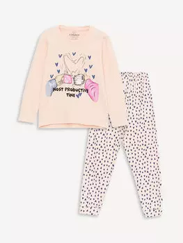 Пижамный комплект для маленьких девочек с круглым вырезом и принтом Vitmo Vitamin, лосось