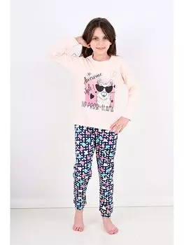 Пижамный комплект для маленьких девочек с круглым вырезом и принтом Vitmo Vitamin, лососевый розовый