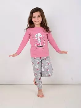 Пижамный комплект для маленьких девочек с круглым вырезом и принтом Vitmo Vitamin, сушеная роза