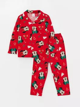 Пижамный комплект для маленьких девочек с воротником-поло и длинными рукавами с принтом Минни Маус LCW baby