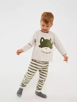Пижамный комплект для маленьких мальчиков с круглым вырезом и длинными рукавами LCW baby, бежевый меланж