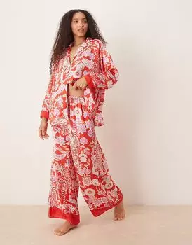 Пижамный комплект Free People dreamy days с принтом в красном цвете