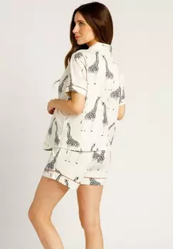 Пижамный комплект GIRAFFE PRINT BUTTON UP SHORT SET Chelsea Peers, кремовый