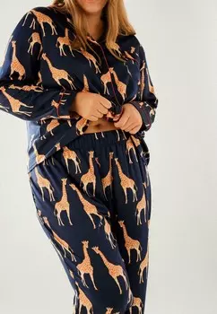 Пижамный комплект GIRAFFE REVERE COLLAR BUTTON UP LONG SET Chelsea Peers, темно-синий
